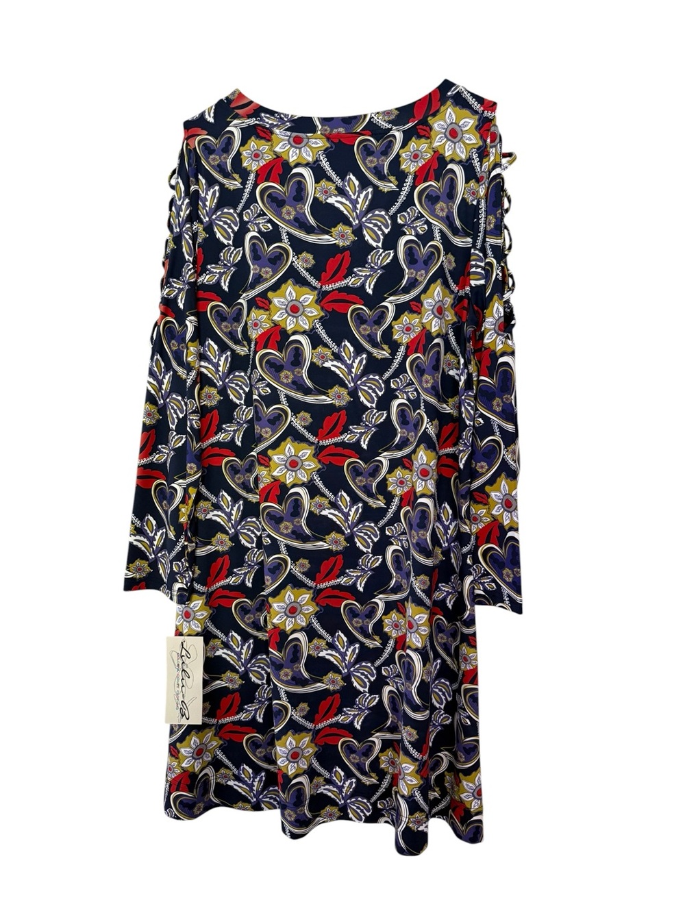 Lulu-B UPF 50+ Cold Shoulder Paisley Floral Tunic Dress Navy Purple Medium NWT - Picture 2 of 7